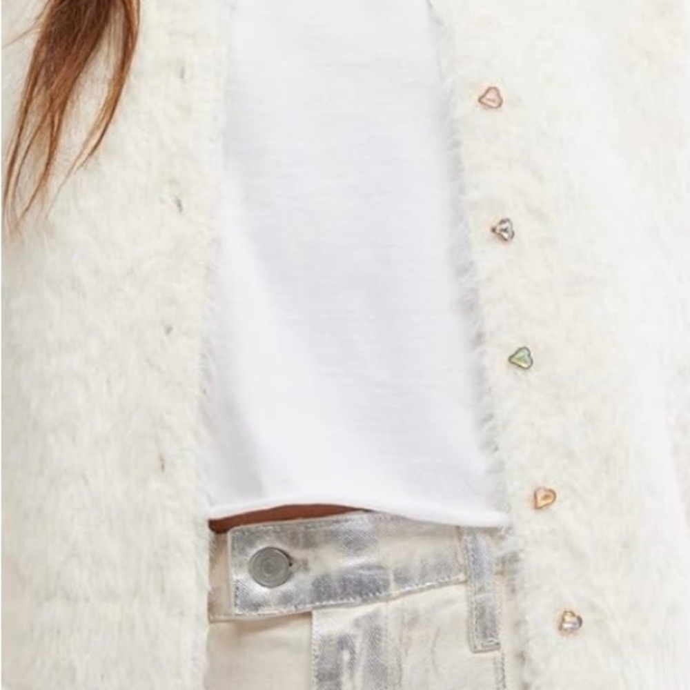 Elegant Fuzzy Cardigan free people heart crystal buttons